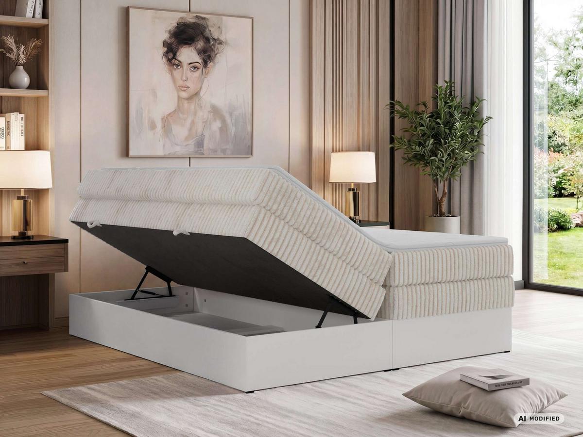 BOXSPRINGBETT TRAVIT ZERO KING 180/200 - Beige Cord - Topper Visco - H3 - Beige/Schwarz, Kunststoff/Textil (180/200cm) - MKS