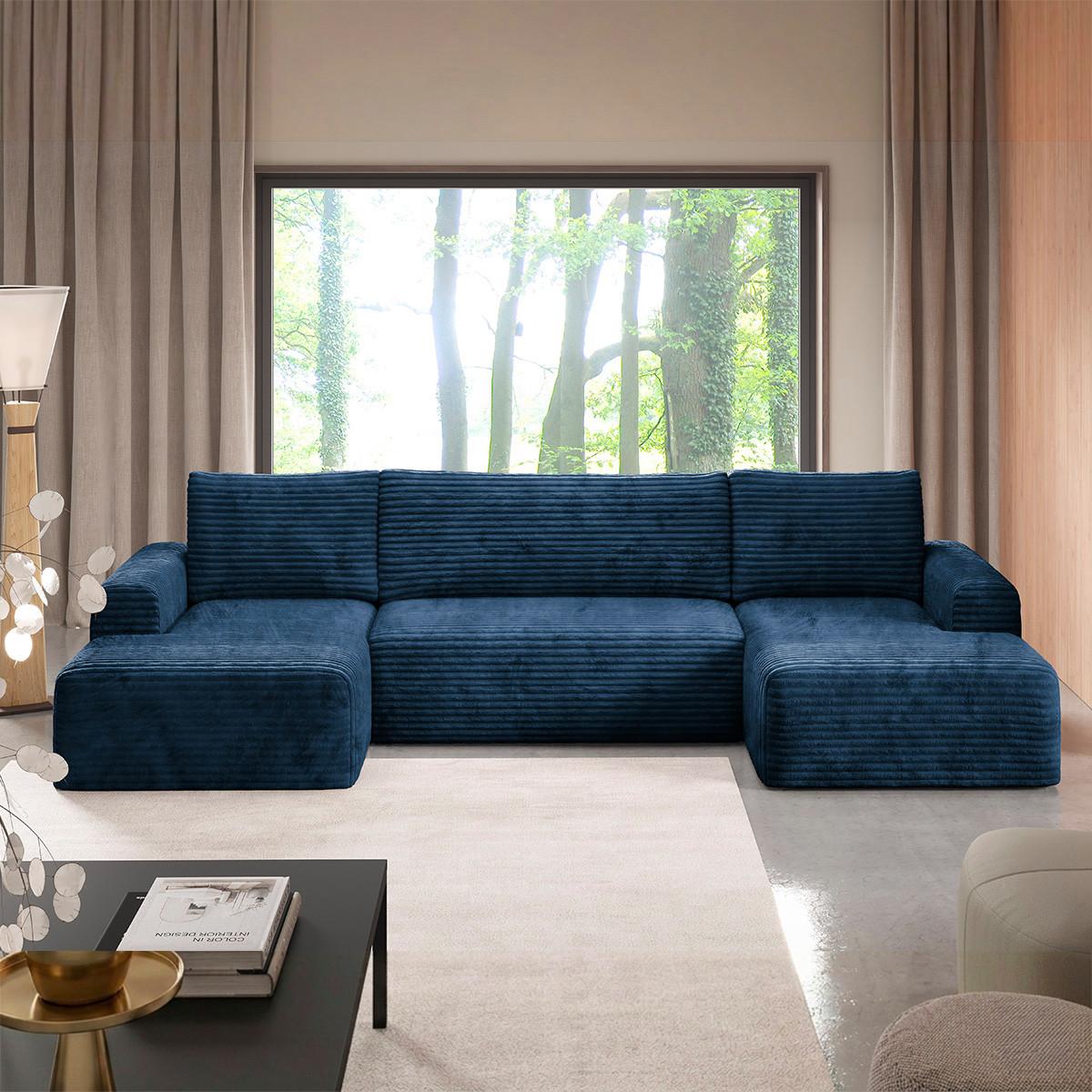 PANORAMASOFA Romeo 5 Sitzplätze Dunkelblau - Blau, Holz (345/92/163cm) - Petits-meubles