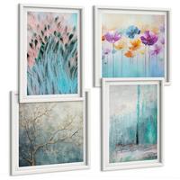 BILDER SET 4er Set - 50x50 cm & 40x60 cm Weißer Rahmen - Hintergrundmuster mit Pastellblumen - Weiß, Kunststoff (50/50cm) - TULUP