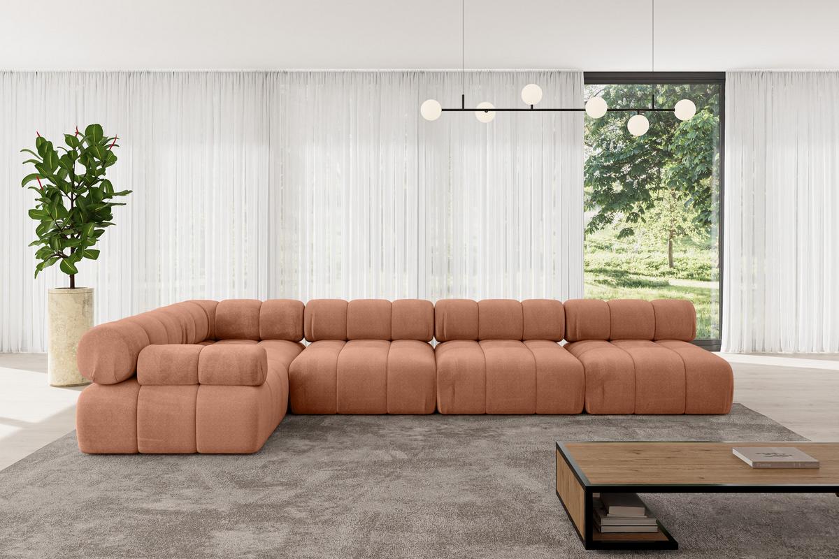 ECKSOFA modulares Sofa Mende-L3 - 380x190x70 cm Apricot Velours - Koralle, Holzwerkstoff/Textil (380/190cm) - ALTDECOR
