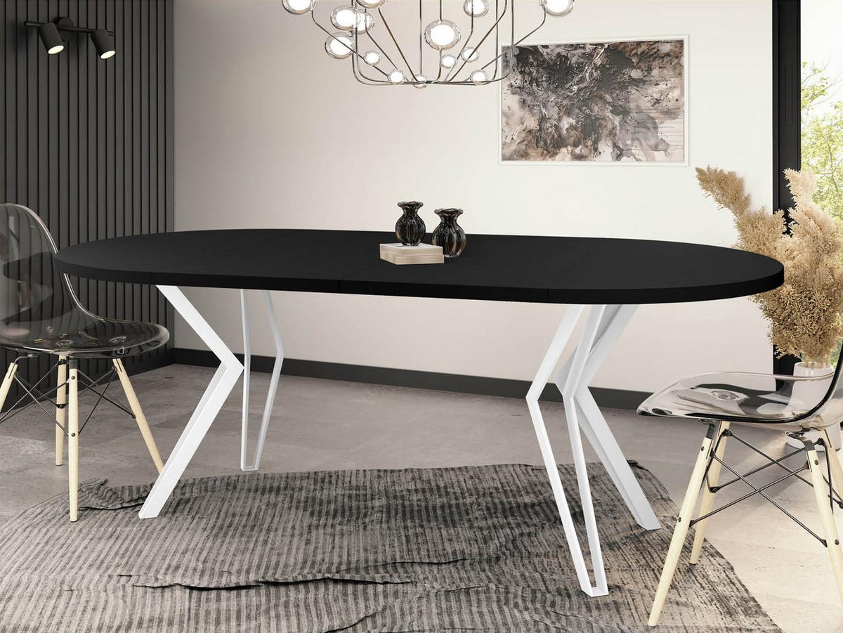 ESSTISCH Austin runder ausziehbarer, Schwarz 100-180/100/76 cm - Schwarz/Weiß, Holzwerkstoff/Metall (100/180/76cm) - WFL GROUP