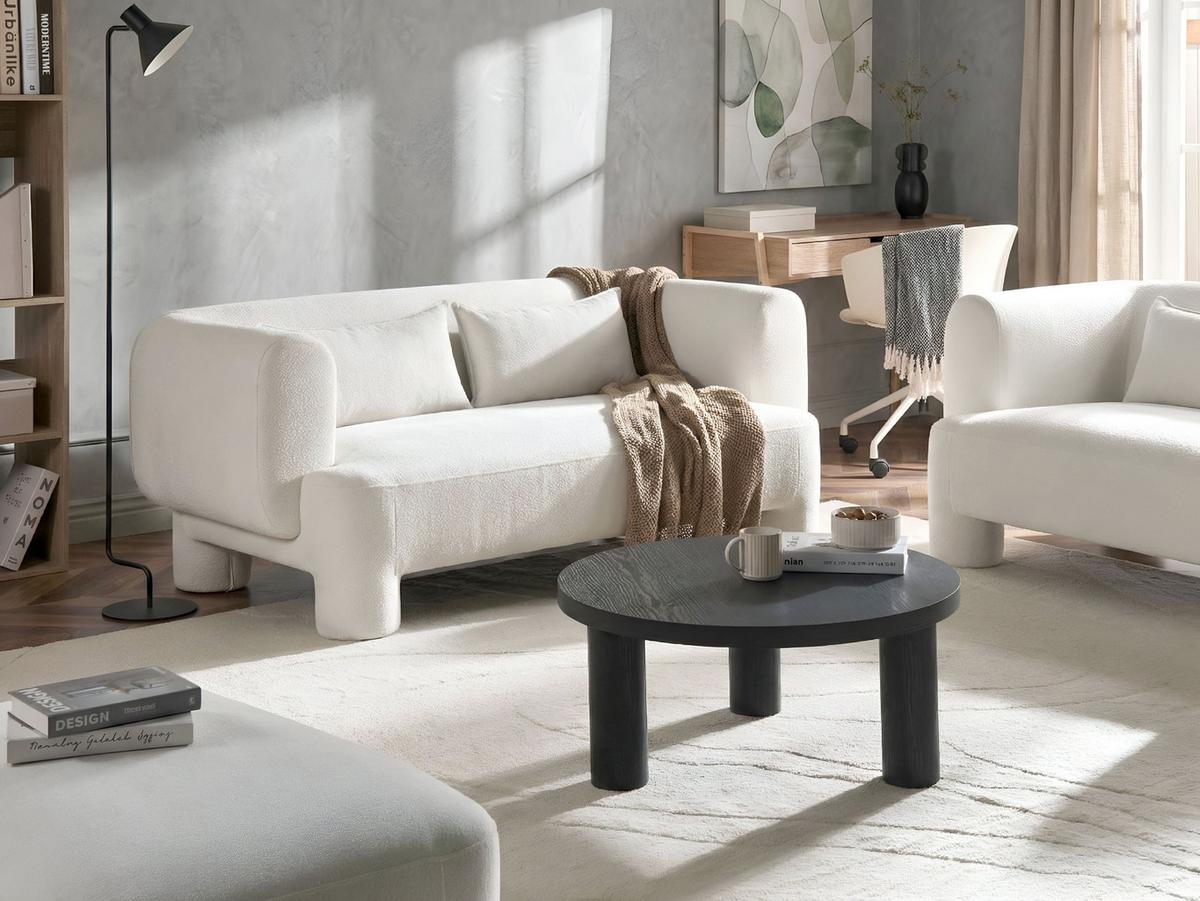 3-SITZER-SOFA Stoff Weiß Hogbo - Weiß, Textil (180/73/93cm) - Beliani