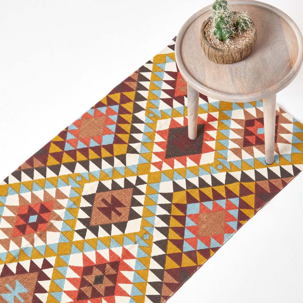 BAUMWOLLTEPPICH-LÄUFER Oslo geometrisch 66/200 cm - Multicolor, Textil (66/200cm) - Homescapes