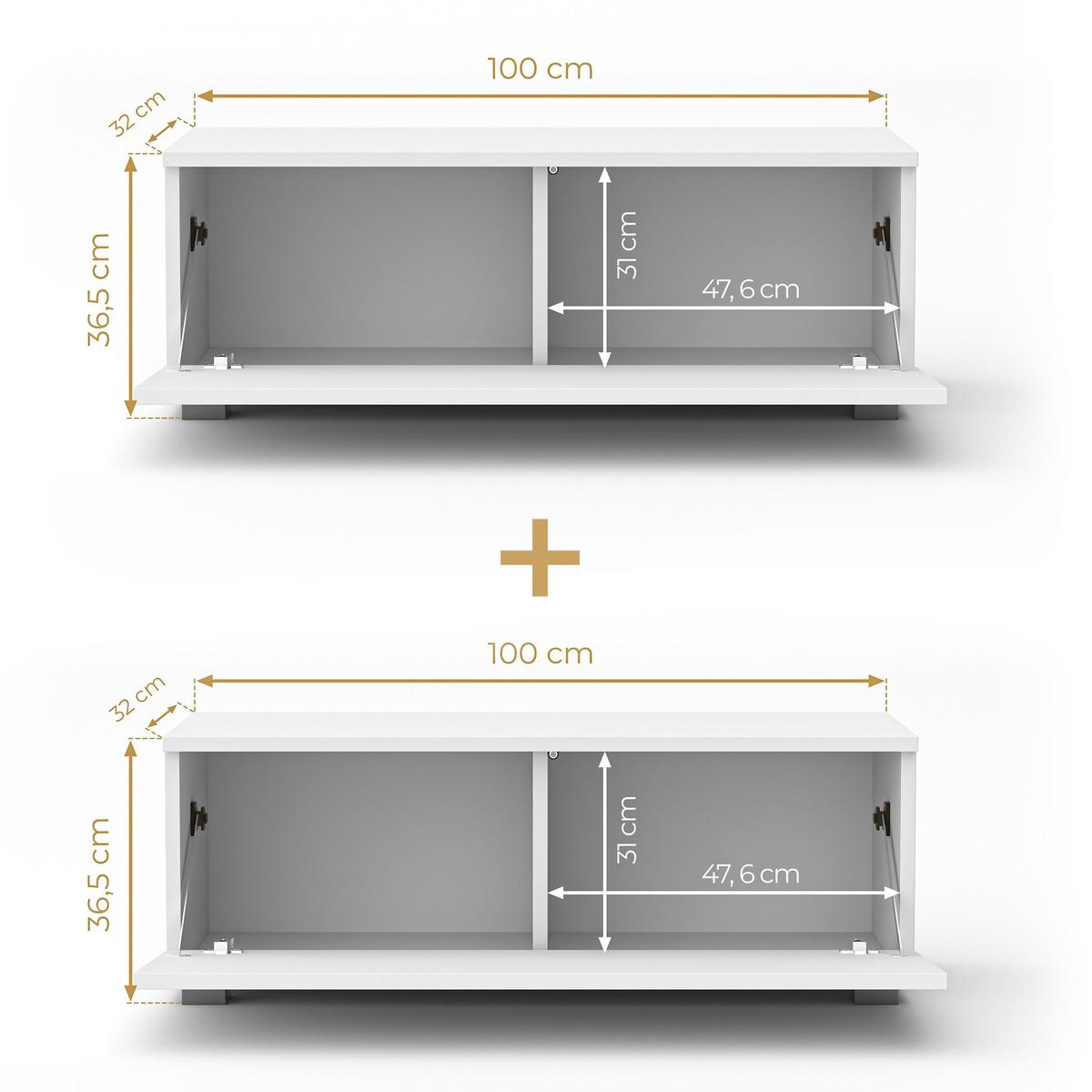 LOWBOARD Barvo 2x100 Eiche Wotan 200/36,5/32 cm – hängend oder stehend - Braun, Holzwerkstoff/Kunststoff (200/36.5/32cm) - AX Living