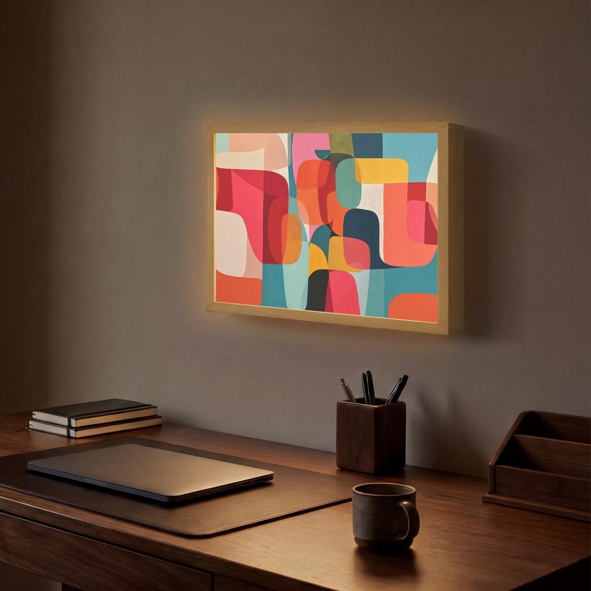 WANDLEUCHTE MIT AKKU Formen - Bunt - Abstrakt - Flugzeuge 40x30 cm - Multicolor, Holzwerkstoff (40/30/8cm) - OnlyWow