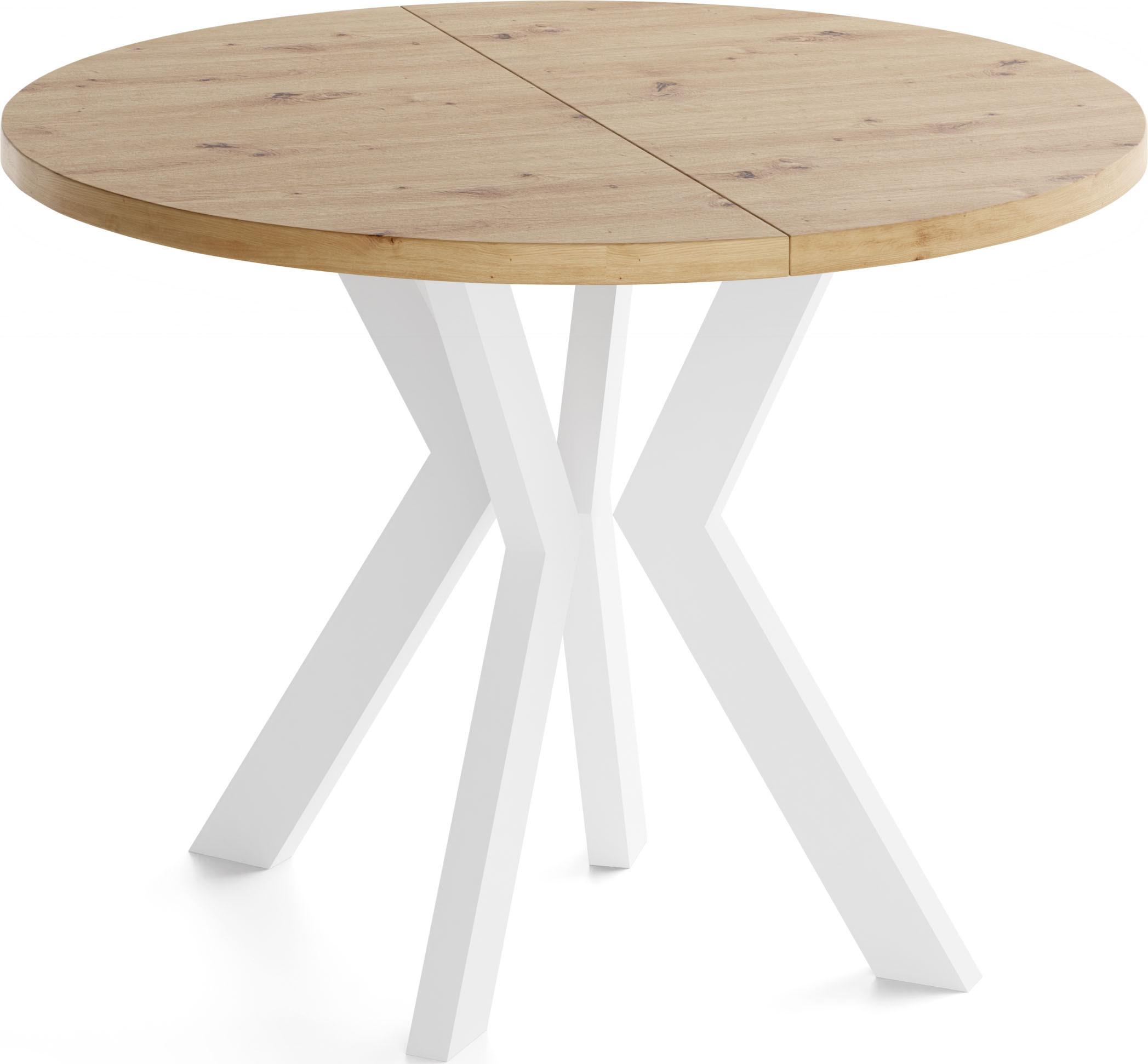 ESSTISCH Savio Weiß rund ausziehbar verlängerbar XXL, Eiche Artisan Hellbraun 100-300/100/77 cm - Eiche Artisan/Weiß, Holz/Holzwerkstoff (100/300/77cm) - WFL GROUP