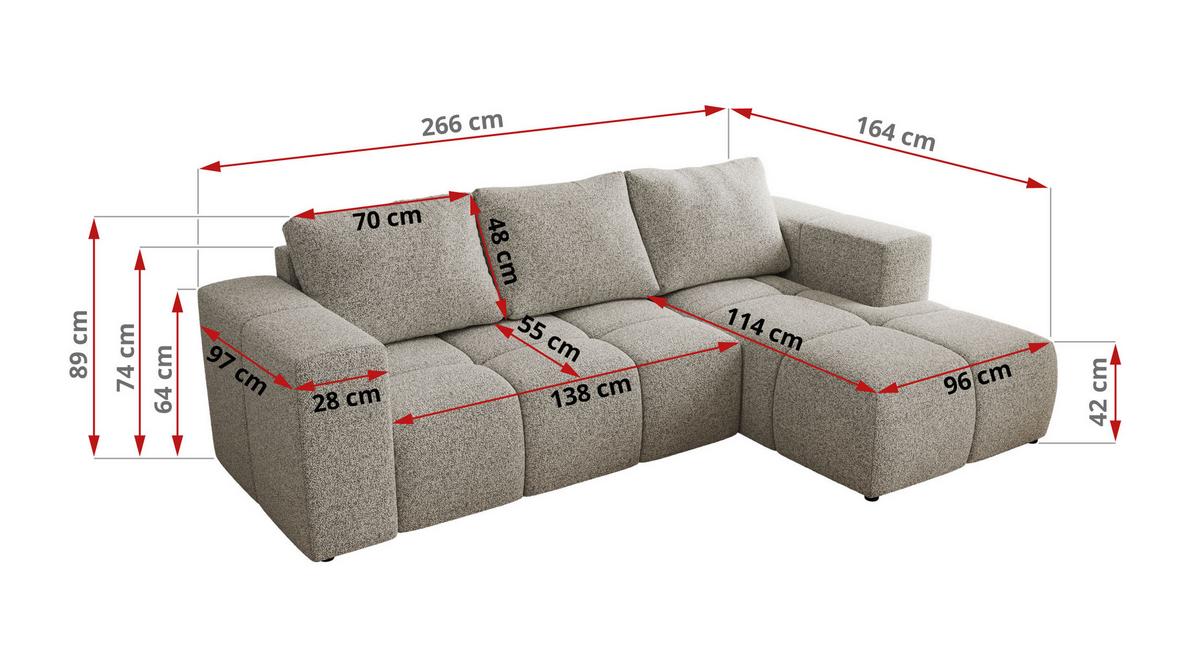 ECKSOFA MONIVA Hellgrau Strukture - Links - Hellgrau/Schwarz, Kunststoff/Textil (164/266cm) - MKS