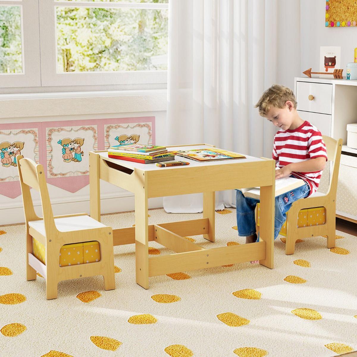 KINDERSITZ‑SET mit Stuhl gelb(3-tlg) - Gelb, Holzwerkstoff (62/48/62cm) - COSTWAY