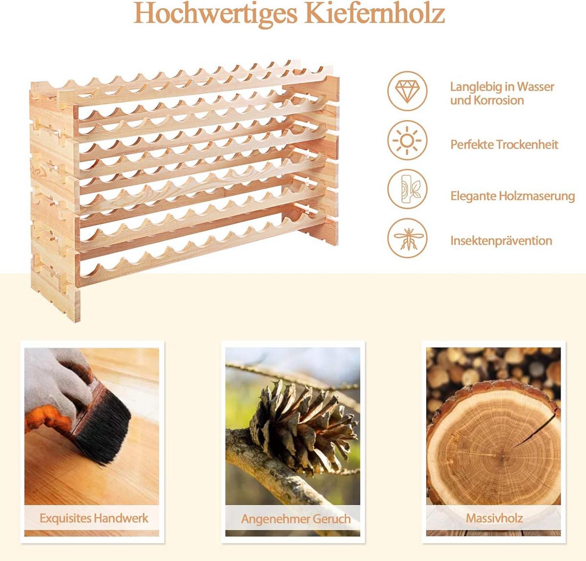 WEINREGAL 72 Flaschen Holz - Naturfarben, Holz (119/72/29cm) - COSTWAY