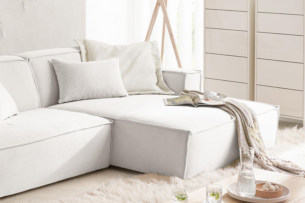 ECKSOFA SAMU Weiß Cord - Schwarz/Weiß, Textil (276/168cm) - KAWOLA