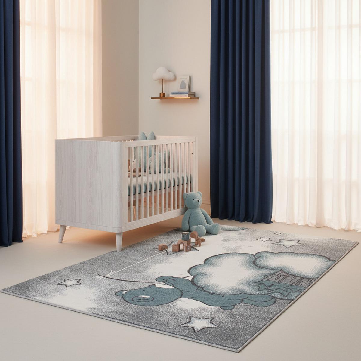 KINDERTEPPICH TASNA, mit Bären-Motiv, Blau, 80 x 150 cm - Blau, Textil (150/80cm) - KADIMA DESIGN