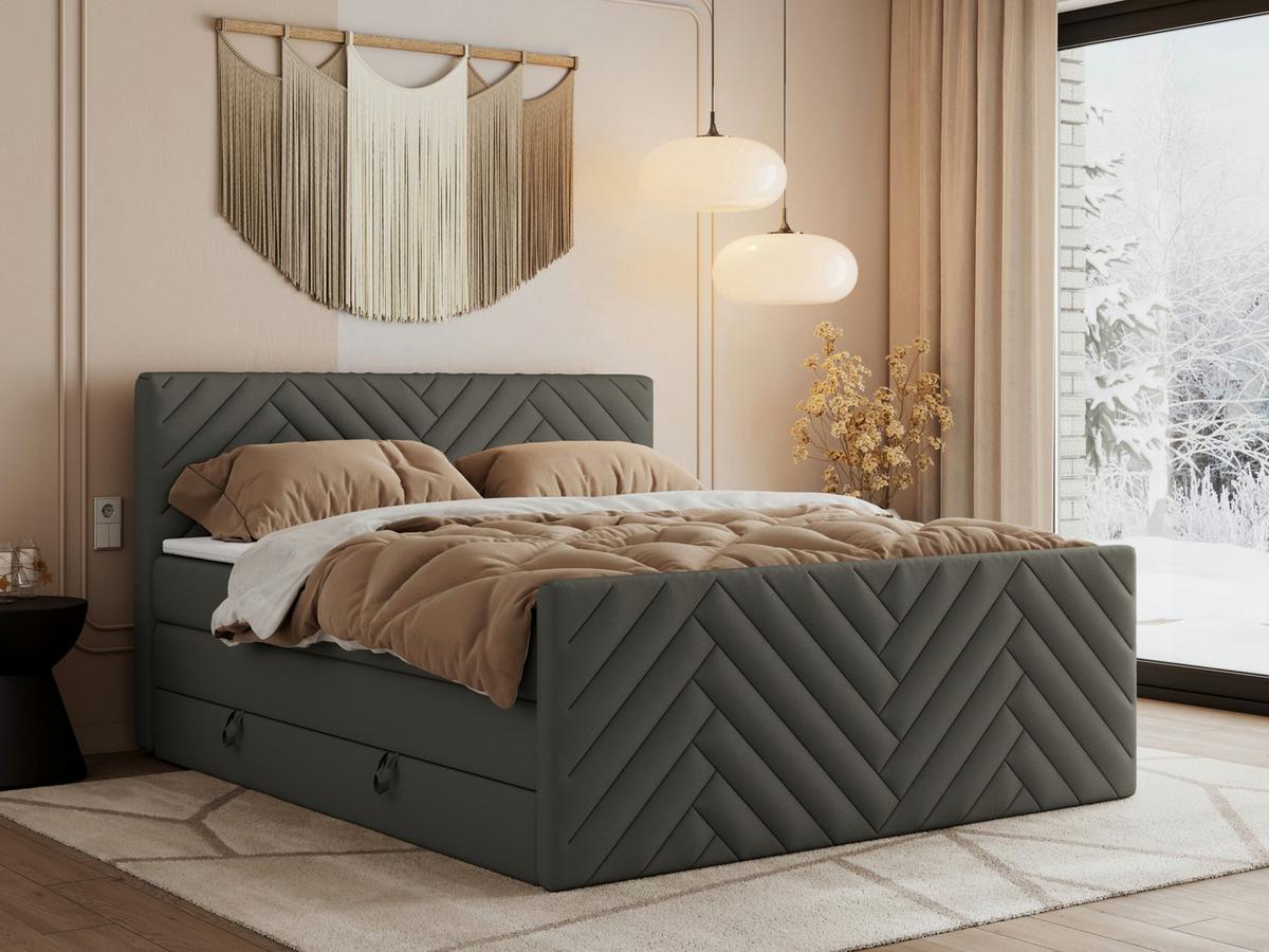 BOXSPRINGBETT PARIS KING DUO - 140/200 - Grau Kunstleder - H4 - Grau, Holz/Textil (140/200cm) - MKS