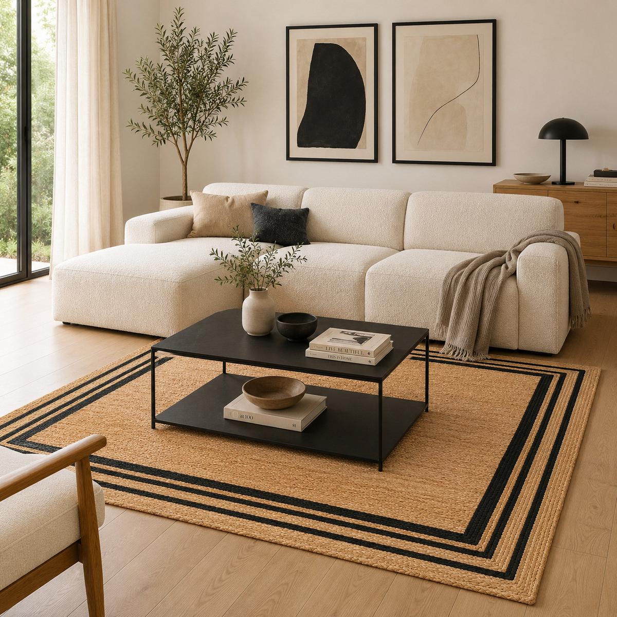 NATURFASER TEPPICH JUTE SALSA BORDÜRE - Anthrazit, Textil (140/200cm) - Pergamon