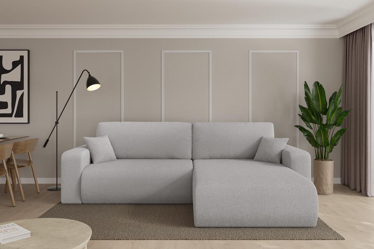 ECKSOFA mit Schlaffunktion Ottomane Rechts BERY-L 276x193x88 Hellgrau Bouclé - Silberfarben/Hellgrau, Holzwerkstoff/Kunststoff (276/193cm) - ALTDECOR
