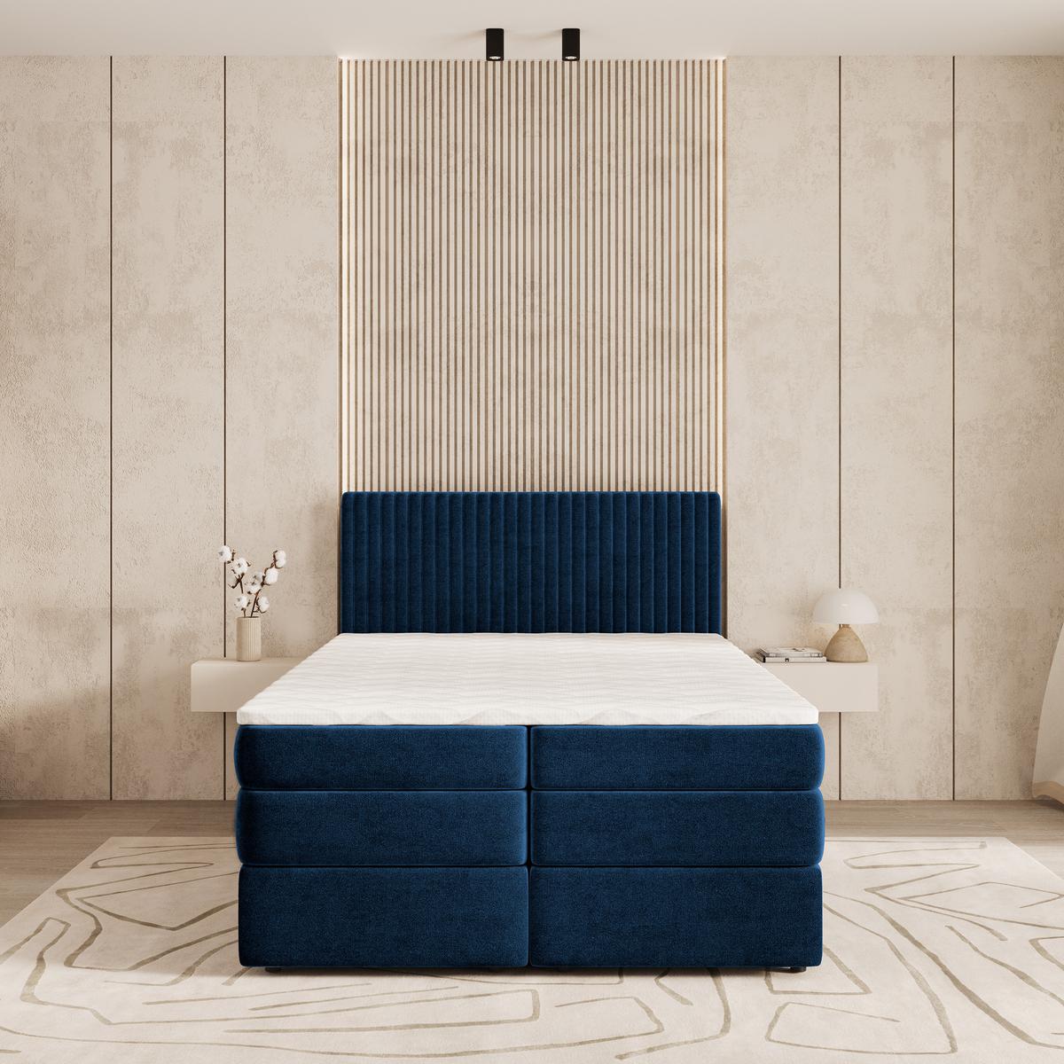 BOXSPRINGBETT FELBIO 160x200 cm mit Matratze und Topper - Blau - Blau, Holz (160/200cm) - MASSENO