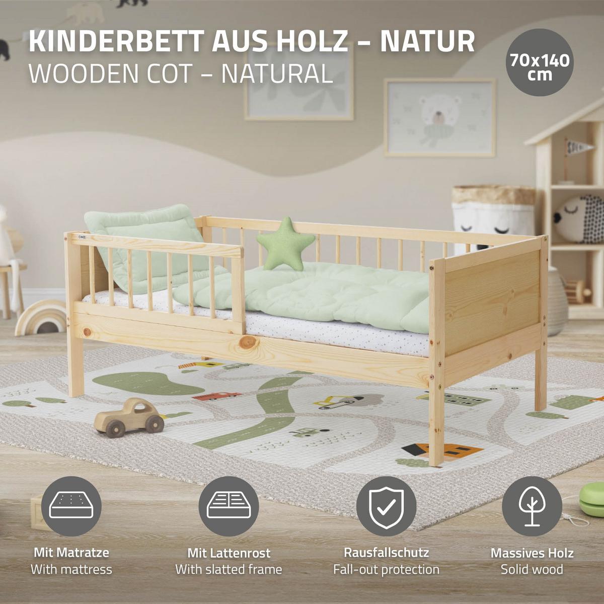 KINDERBETT mit Matratze 70x140 cm Natur - Naturfarben, Holz (70/140cm) - ML-DESIGN