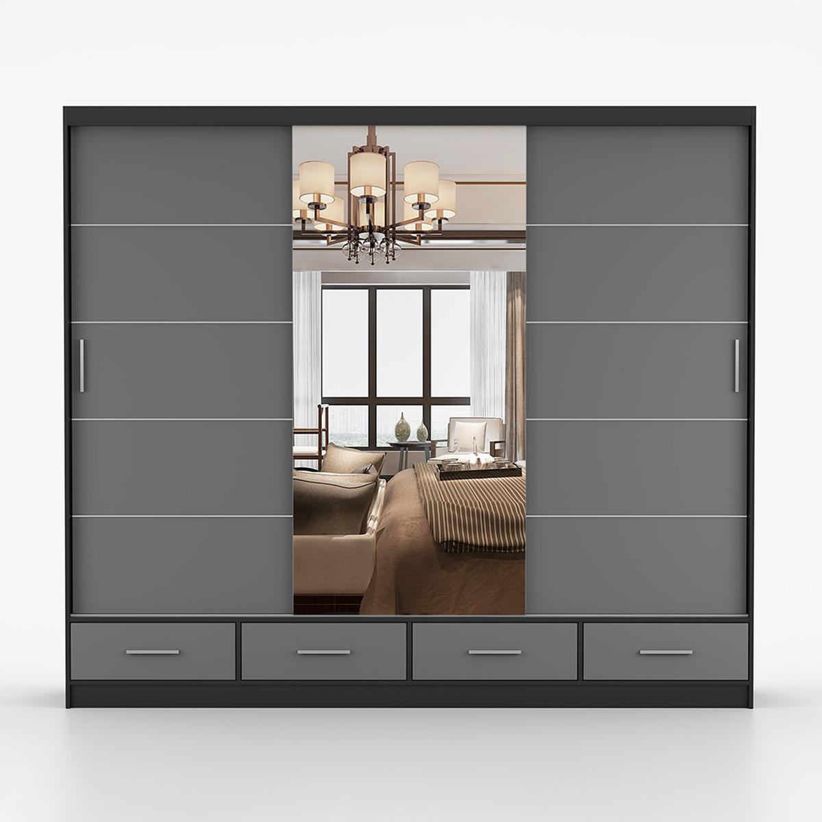 KLEIDERSCHRANK Florence 250 cm, 250/215/64, 2-türig, grau - Grau, Holzwerkstoff (250/215/64cm) - imoebel24