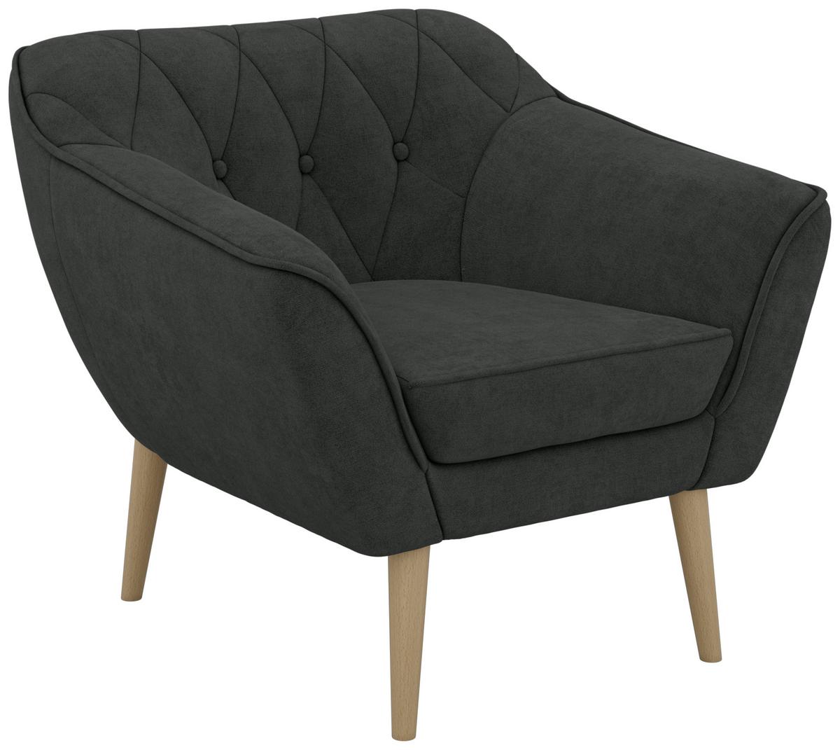 SESSEL PIRS - Dunkelgrau Strukture - Holzbeine - Dunkelgrau/Buchefarben, Holzwerkstoff/Textil (80/75/74cm) - MKS