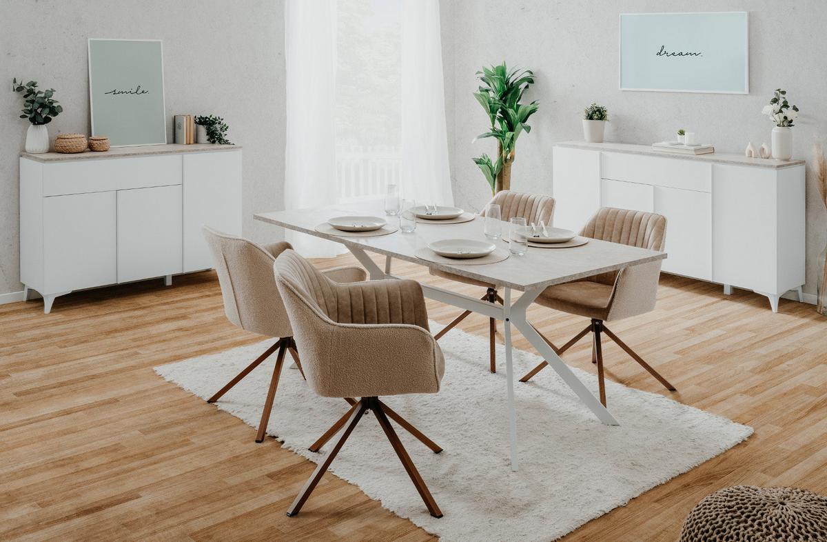 COUCHTISCH weiß, Sandstein 100 cm, Wohnzimmertisch mit Schubkasten - Sandfarben/Weiß, Holzwerkstoff/Kunststoff (55/100/40cm) - Furn.Design