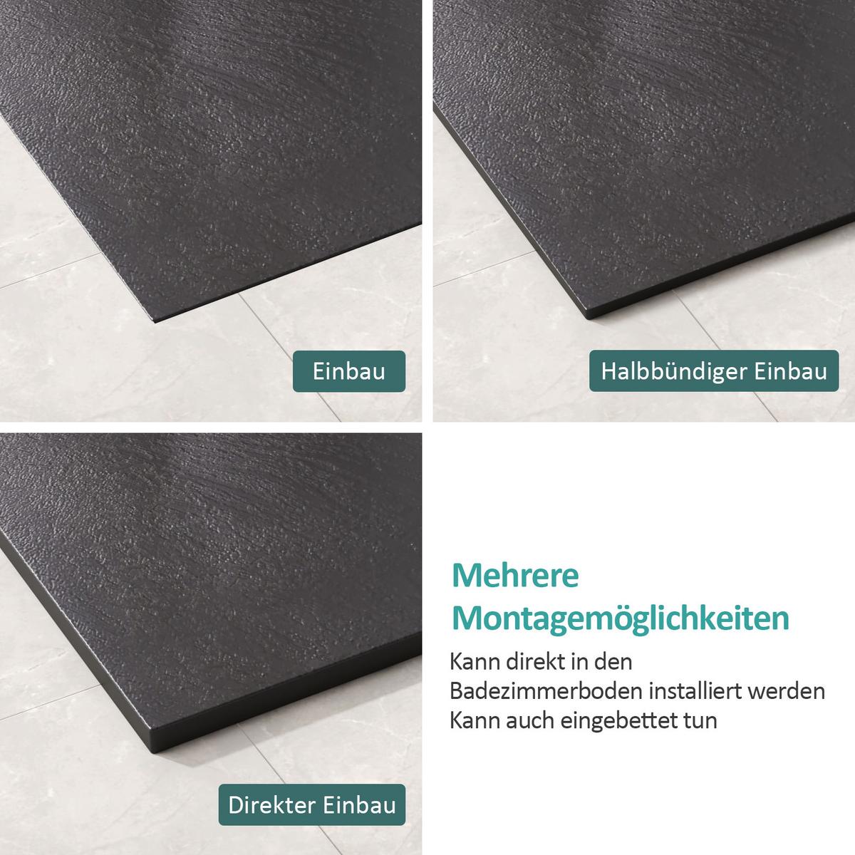 DUSCHWANNE mit rutschhemmender Oberfläche Schwarz 120/90 cm - Schwarz, Kunststoff (120/2.6/90cm) - EMKE