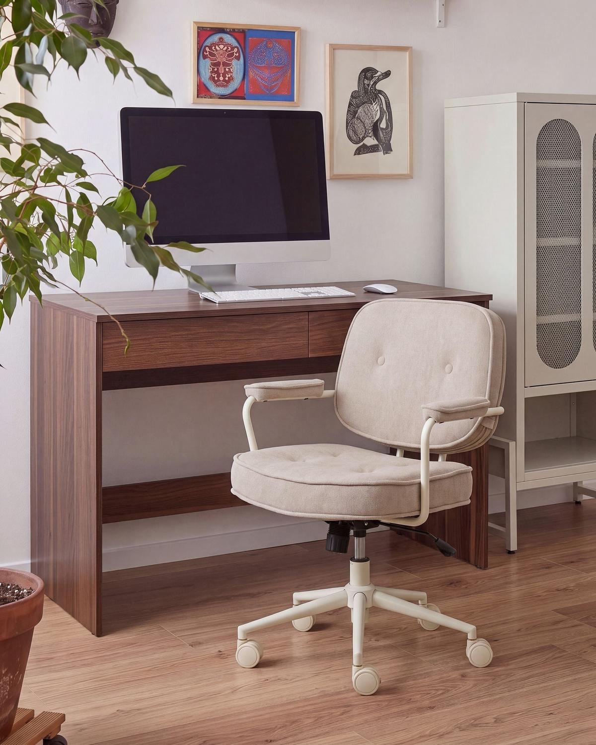SCHREIBTISCHSTUHL Bouclé Hellbeige Paramus - Beige, Kunststoff (60/81/65cm) - Beliani