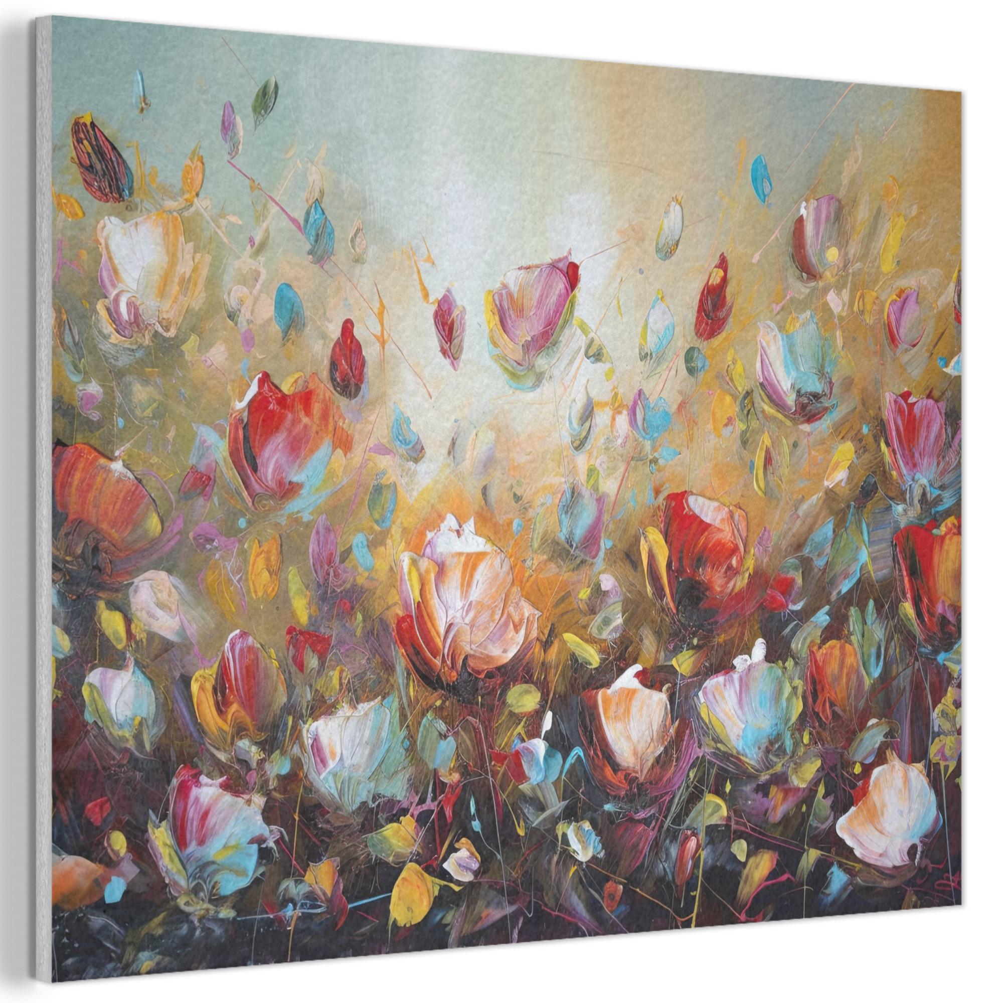 AKUSTIKBILD Blumen - Kunst - Natur - Ölgemälde Wandbild Wohnzimmer 100x70 cm - Multicolor, Kunststoff (100/70/0.9cm) - MuchoWow