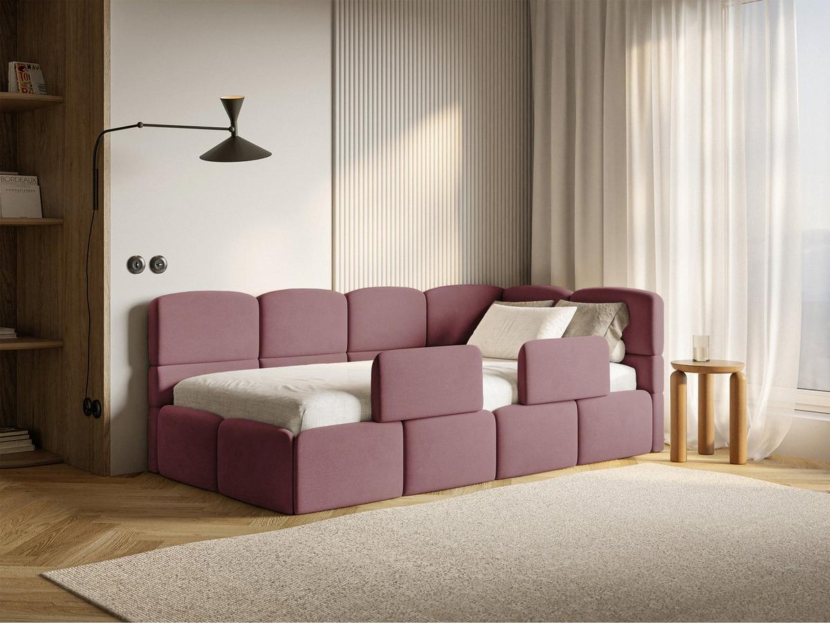 KINDERBETT Cloudy Rosa 90x200 cm, Rausfallschutz, Kopfteil rechts, Samt - Pink/Schwarz, Kunststoff/Textil (90/200cm) - Selsey