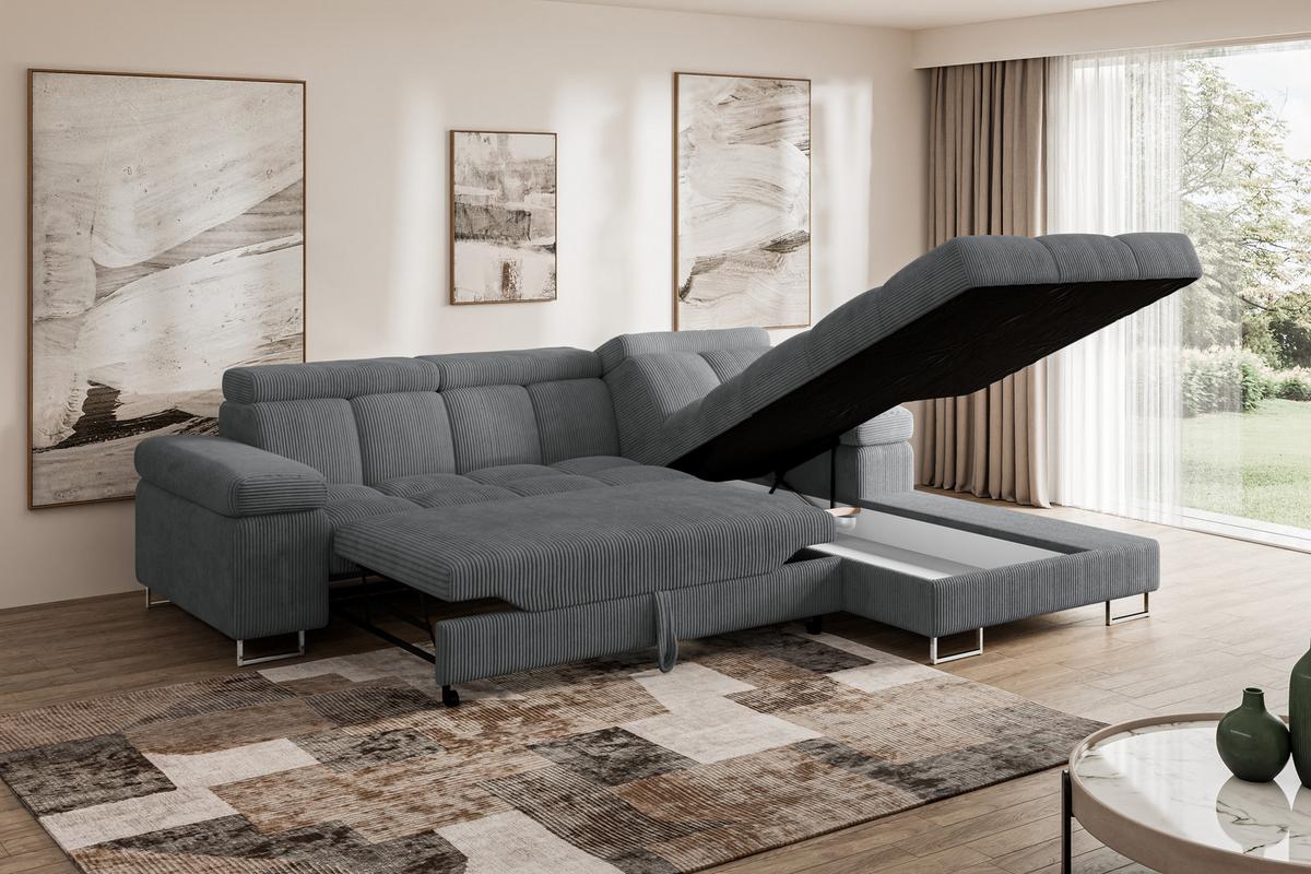 ECKSOFA mit Schlaffunktion Ottomane Rechts COMA L 271x203x79 Dunkelgrau Cord - Graphitfarben, Holzwerkstoff/Textil (203/271cm) - ALTDECOR