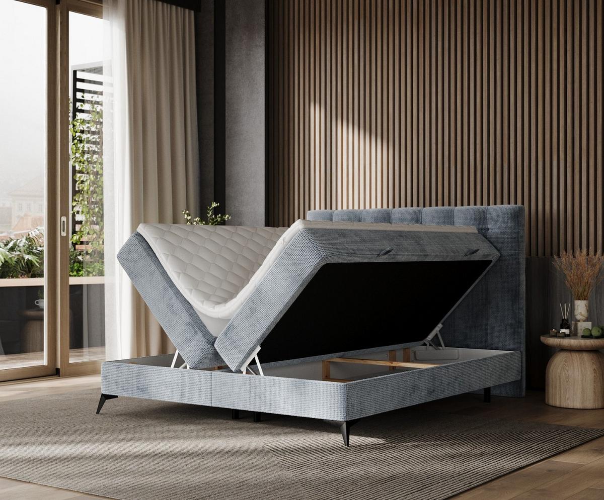BOXBETT Niro 180/200 cm Hellblau im Bonita Stoff - Schwarz/Hellblau, Holz/Holzwerkstoff (180/200cm) - AltaBeds