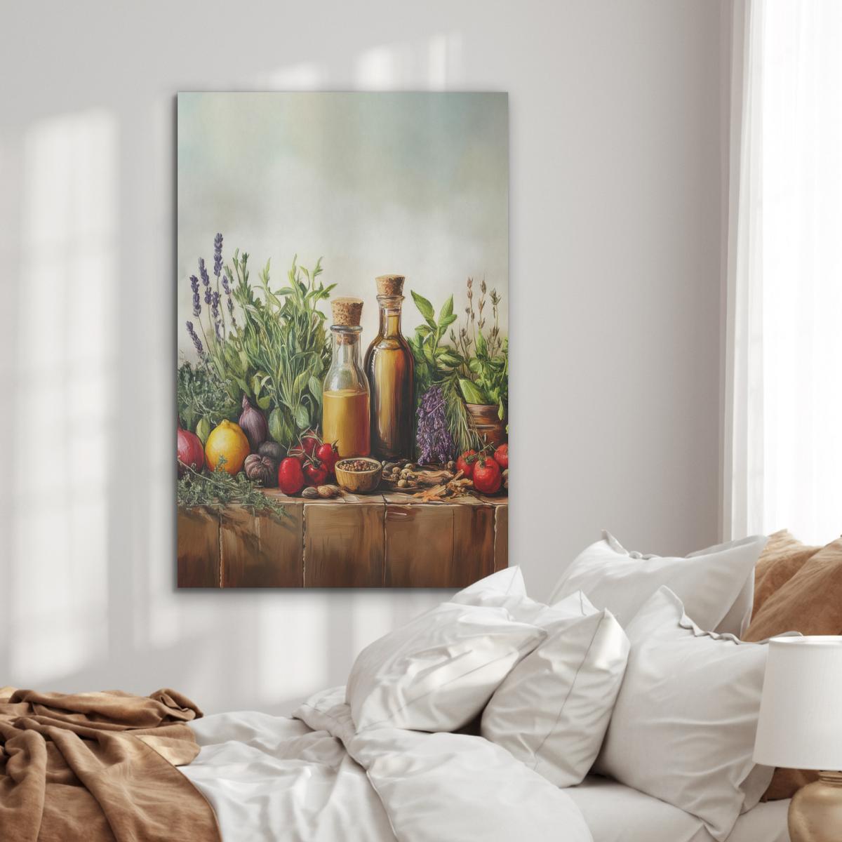 AKUSTIKBILD Stilleben - Kräuter - Gewürze - Früchte - Farbenfroh Wanddeko 60x90 cm - Grün, Kunststoff (60/90/0.9cm) - MuchoWow