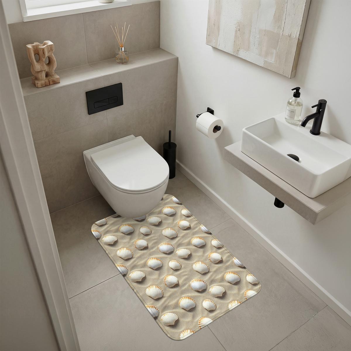 BADEMATTE Muscheln - Sand - Maritim 60x90 cm - Sandfarben, Textil (60/90cm) - OnlyWow