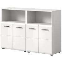 BADKOMMODE weiß Hochglanz 4-türig 120 x 106 cm, Set 2x Badezimmer Kommode - Weiß Hochglanz/Silberfarben, Holzwerkstoff/Kunststoff (120/80/30cm) - Inn.Furn