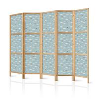 PARAVENT Japanischer 5-tlg 225x172 cm Flugzeuge Wolken - Blau, Holz/Textil (225/172/3cm) - Muralo