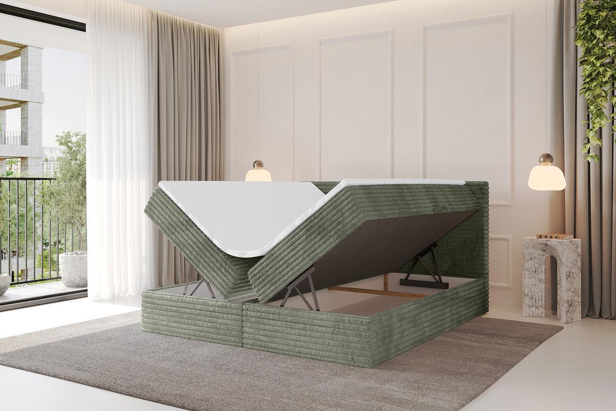 BOXBETT mit Matratze H4 und Lattenrost - TOLO-v1 - 140x200 Cord - Olive - Olivgrün, Holzwerkstoff (140/200cm)