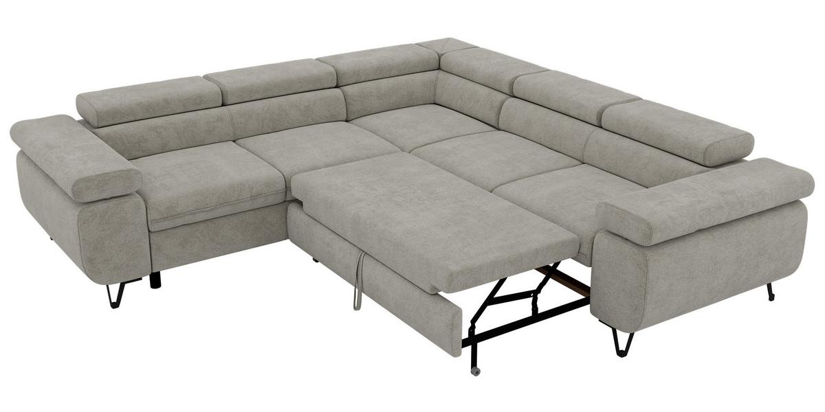 ECKSOFA QUADRO L - Hellgrau Stukture - Links Seite - Hellgrau/Schwarz, Textil/Metall (269/269cm) - MKS