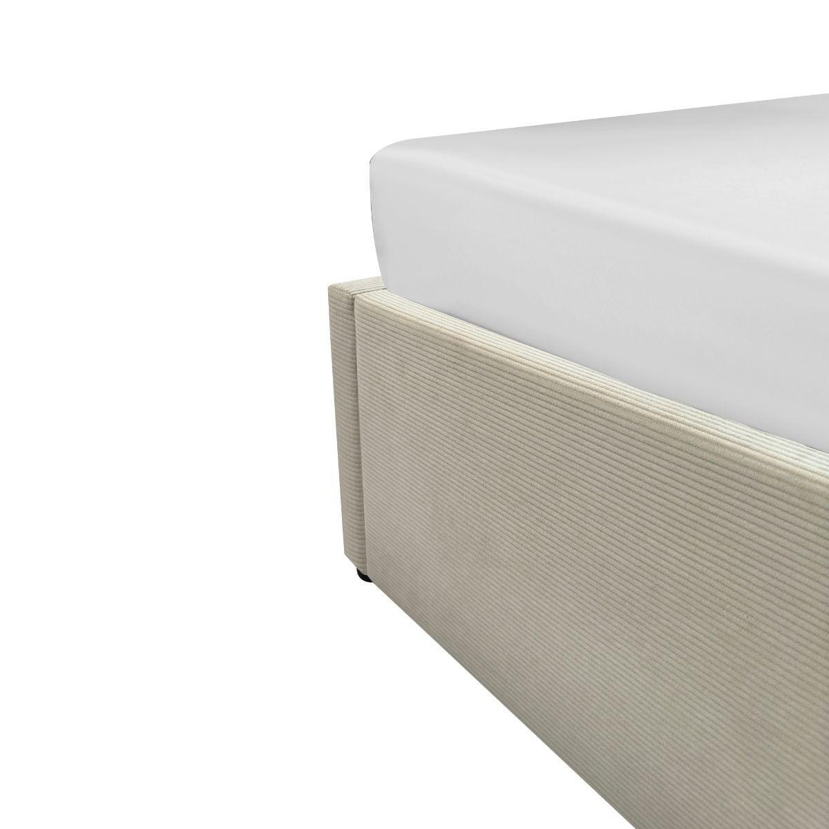 BETTKASTEN bezogen mit samt romy 204/152/36,5 cm - Beige, Holz (190/140cm) - Calicosy