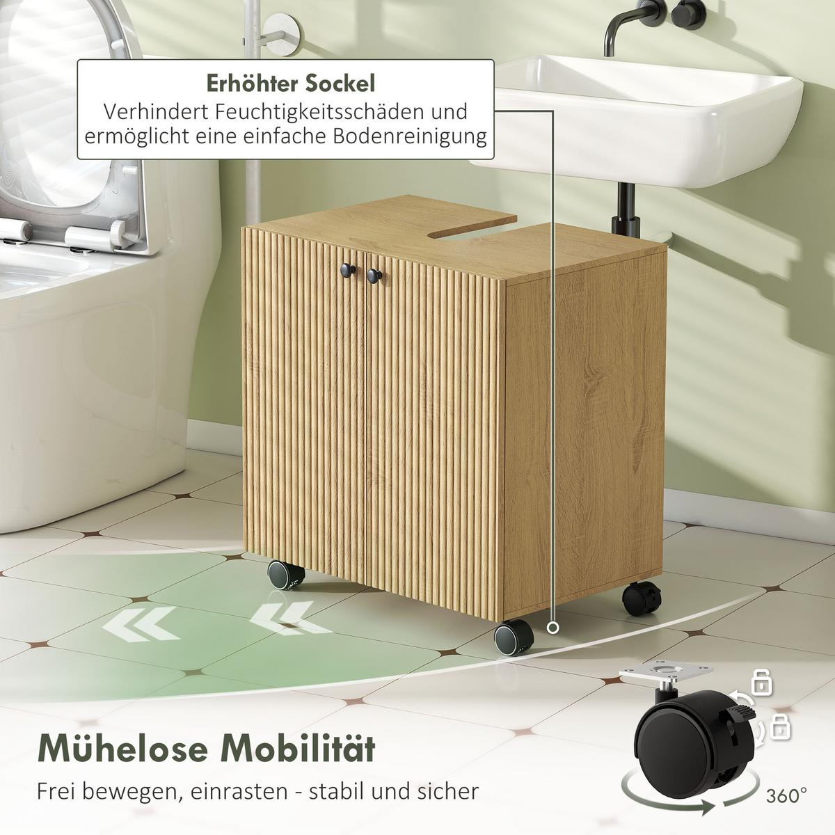 WASCHBECKENUNTERSCHRANK Spanplatte MDF Naturholz - Eichefarben, Holzwerkstoff (39.8/62/60cm) - HOMCOM