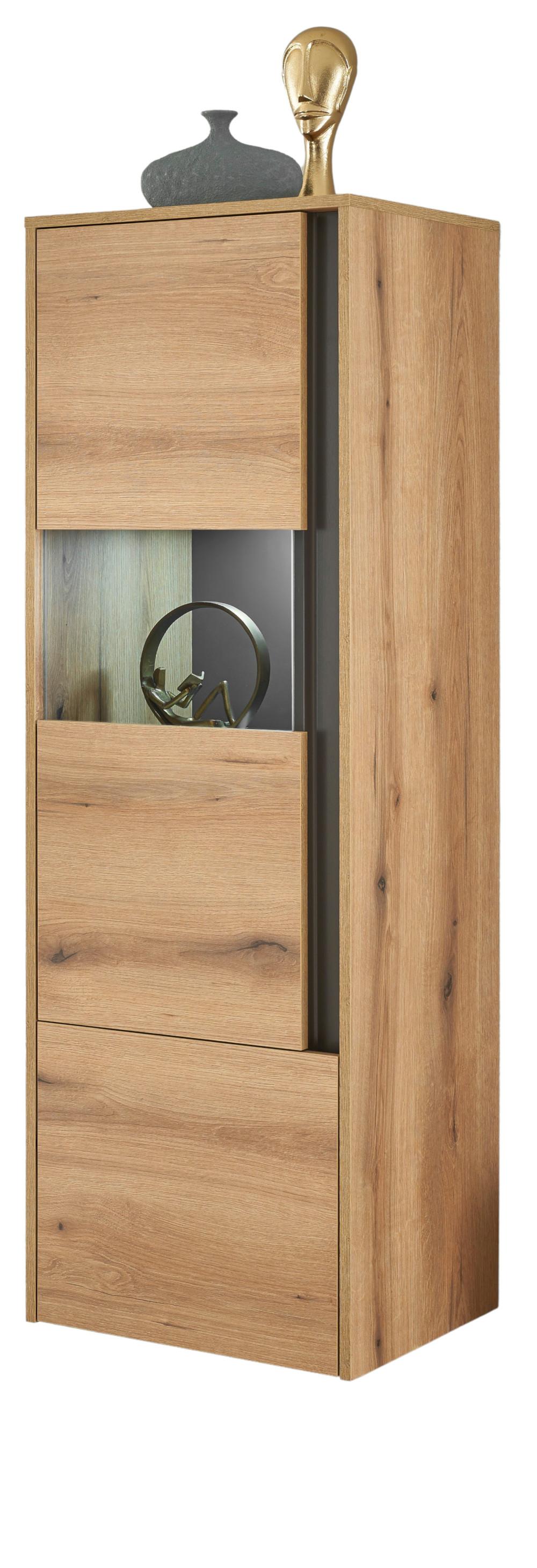 VITRINE Eiche Evoke 50 x 155 cm, Vitrinenschrank 2-türig mit 4 Fächern - Eichefarben/Schwarz, Glas/Holzwerkstoff (50/155/40cm) - Furn.Design