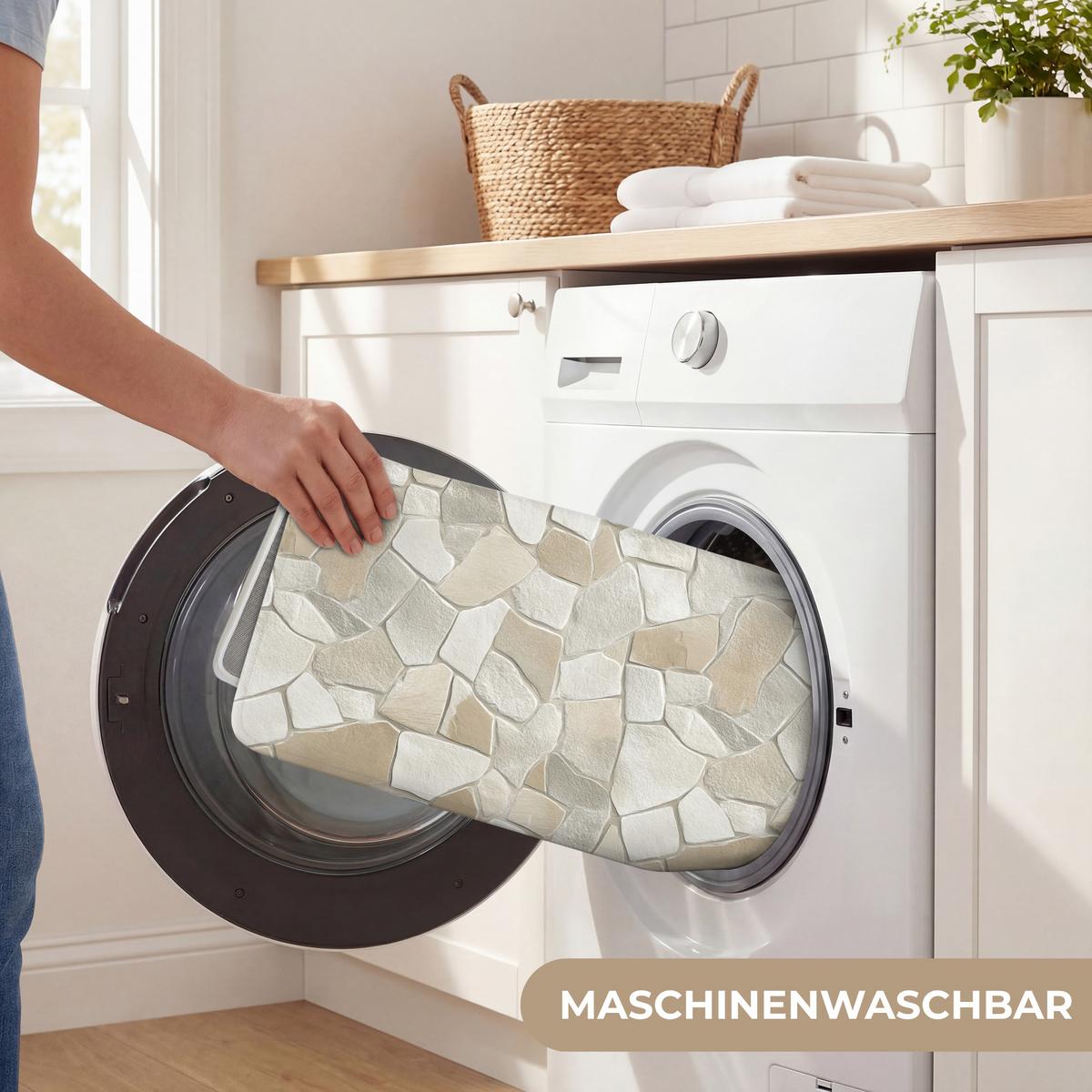 BADEMATTE Mosaik - Steine - Beige 90x60 cm - Beige/Creme, Textil (90/60cm) - OnlyWow