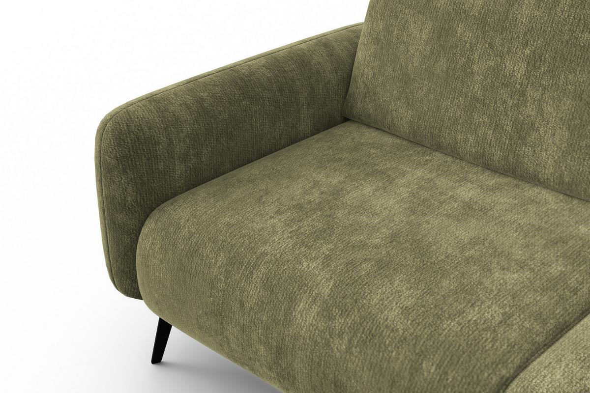 SOFA FEBE 3-Sitzer, olivgrüner Chenille-Stoff - Schwarz/Olivgrün, Holz/Textil (190/82/96cm) - Wozimo