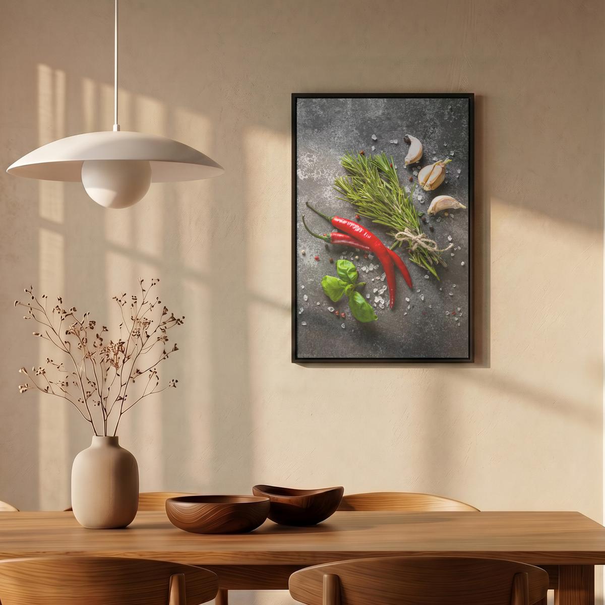 LEINWAND Bilder mit Rahmen - Pfeffer - Kräuter - Gewürze - Beton - 40x60 - Dunkelgrau, Textil (40/60cm) - MuchoWow