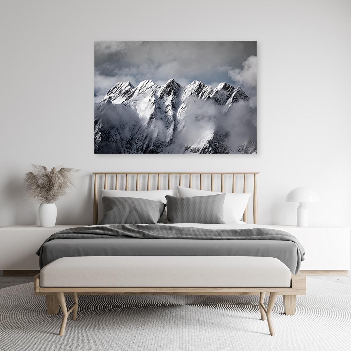 WANDBILD berg gipfel im winter - Grau, Textil (60/40cm) - Feeby