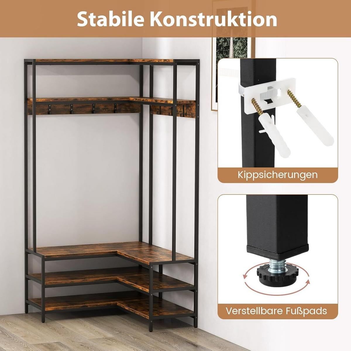 GARDEROBENSTÄNDER Schwarz - Schwarz, Metall (33.5/175/33.5cm) - COSTWAY