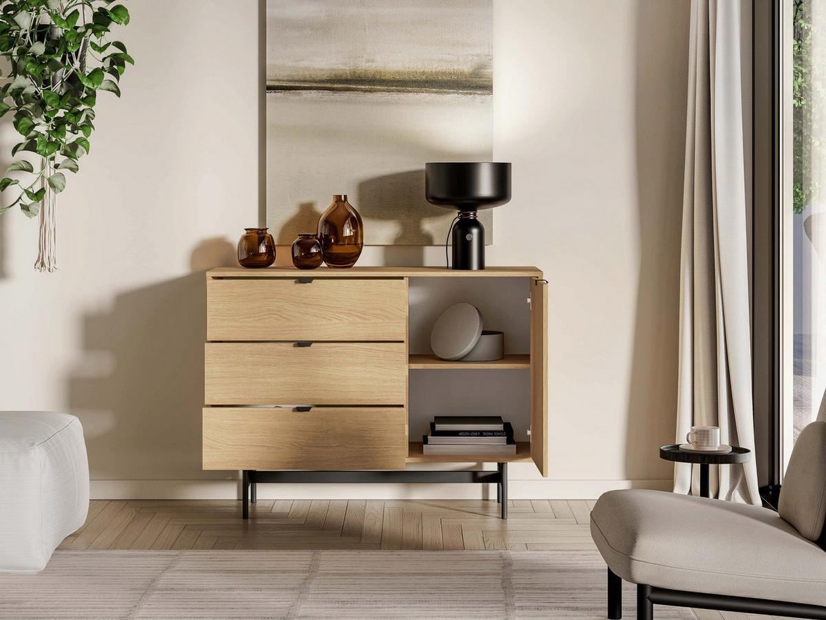 SIDEBOARD Heggers Eiche Mavelie 115 cm - Eichefarben/Schwarz, Holzwerkstoff/Metall (115/85/40cm) - Selsey