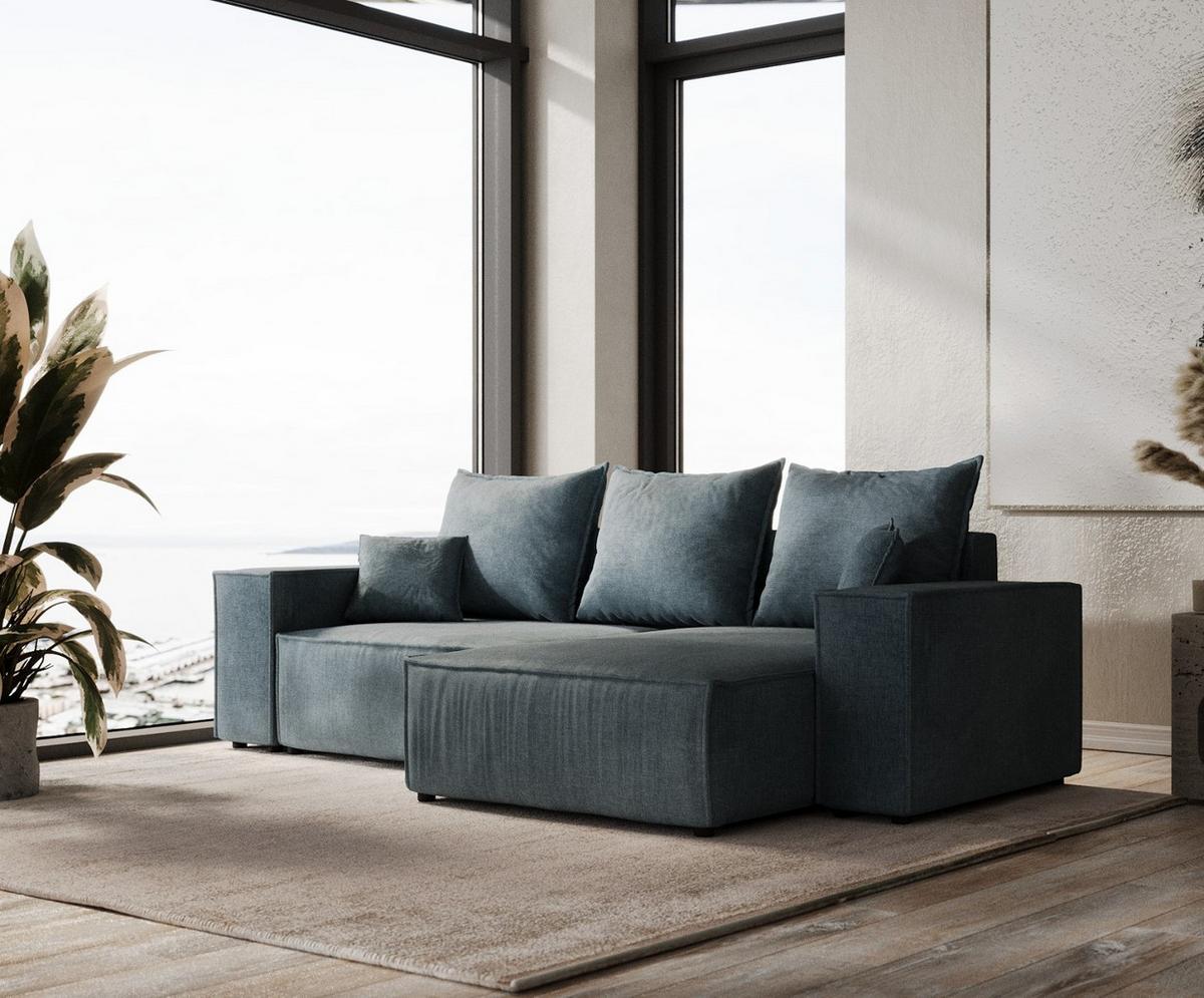ECKSOFA SENSO mit Schlaffunktion Blau im Wind Stoff - Blau/Schwarz, Holz/Holzwerkstoff (255/148cm) - AltaBeds