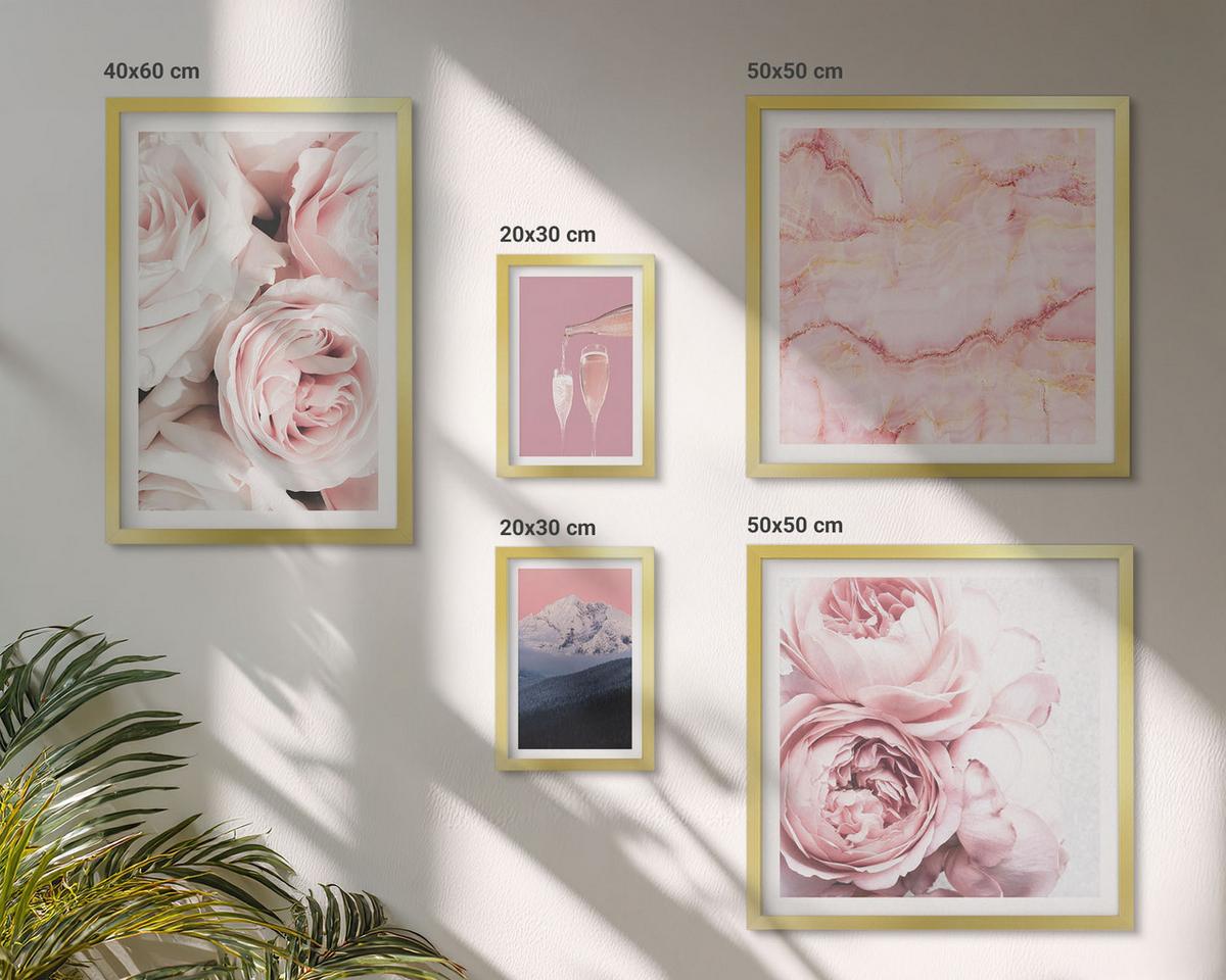 BILDER SET 5er Set - 50x50 cm & 20x30 cm & 40x60 cm Goldrahmen - Eiffels Porträt einer Frau mit Rosen - Goldfarben, Kunststoff (40/60cm) - TULUP