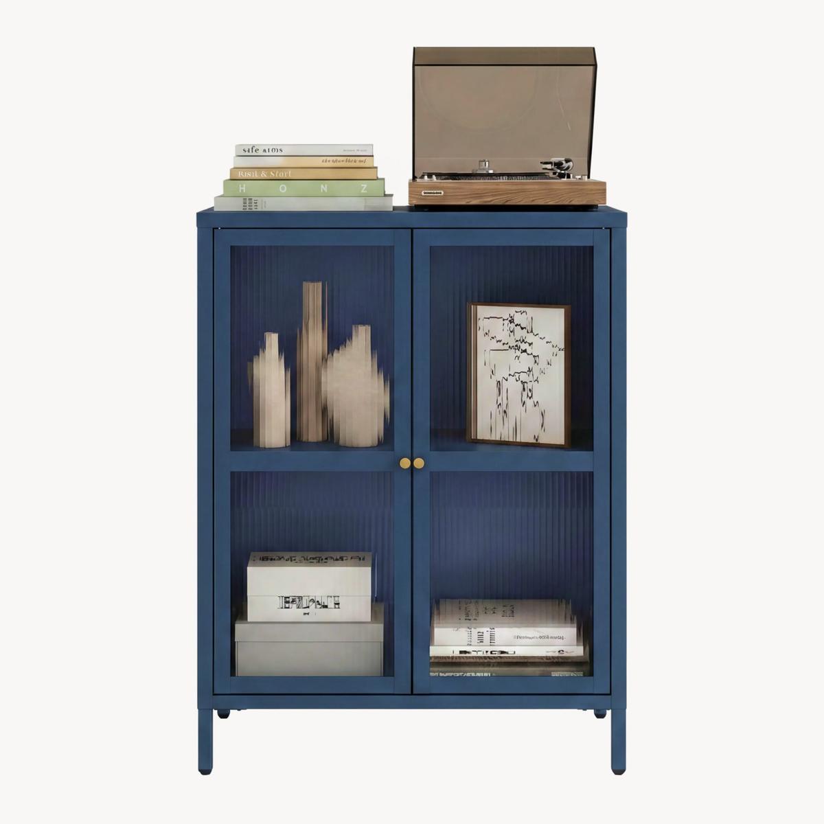 VITRINE Säkylä - Blau/Transparent, Glas/Metall (64/84/35cm) - [en.casa]