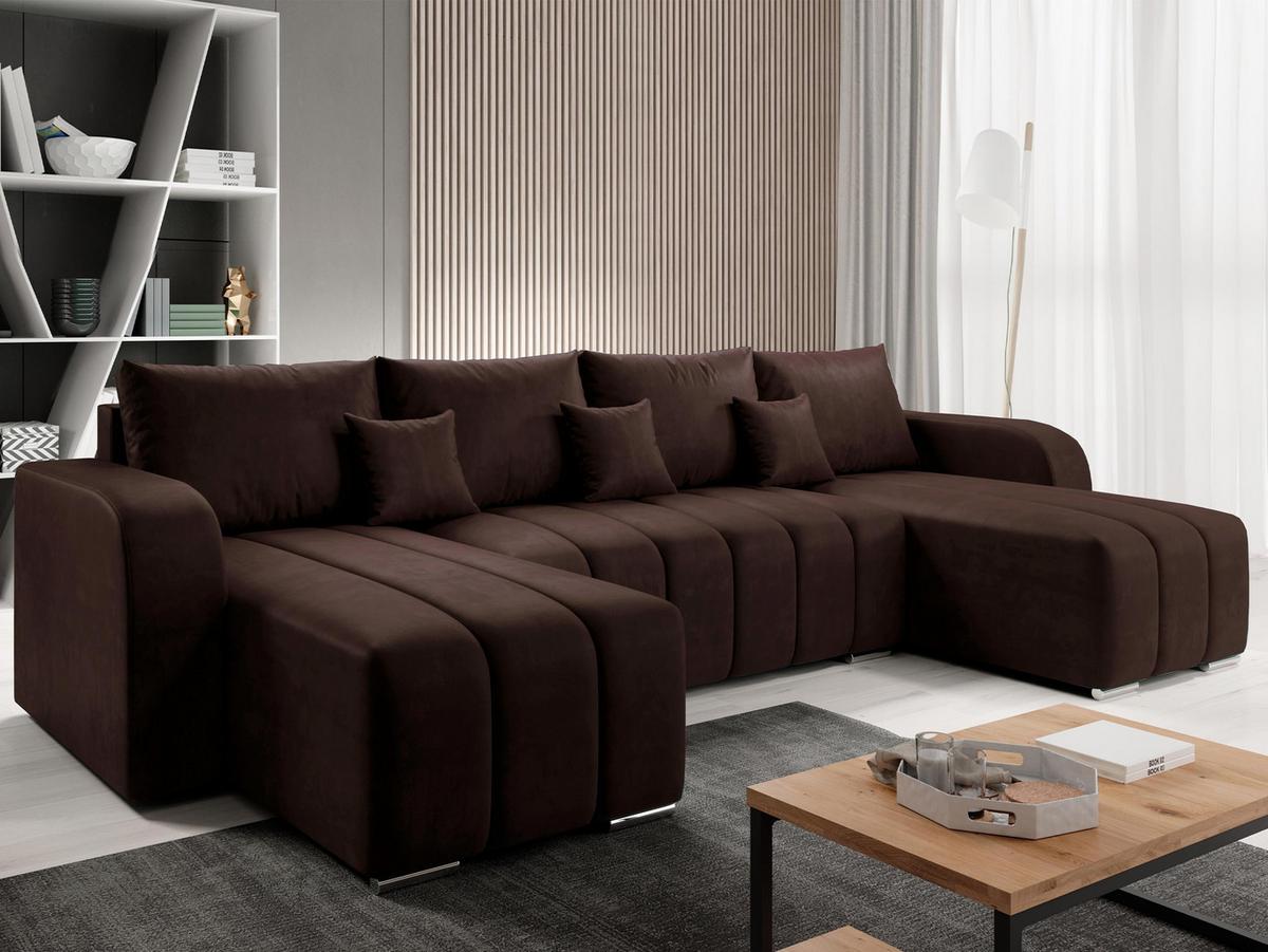 WOHNLANDSCHAFT Pufetto U - Dunkelbraun/Silberfarben, Holz/Textil (313/86/147cm) - MIRJAN24