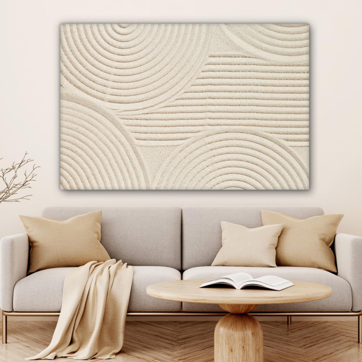 LEINWANDBILD Muster - Abstrakt - Weiß Wohnzimmer Groß 120x80 cm - Beige, Textil (120/80cm) - MuchoWow