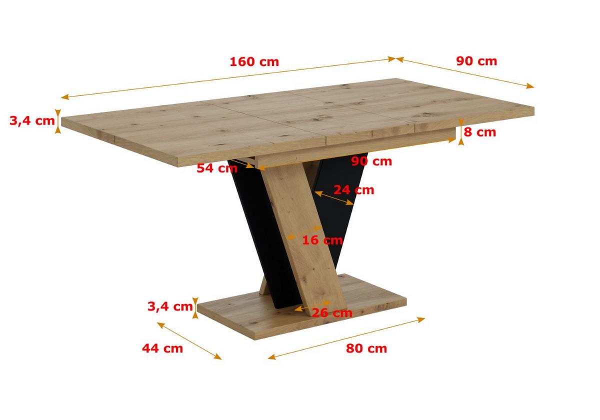 ESSTISCH ausziehbar 120 -160x90x75 cm - Artisan Eiche Optik/Schwarz- INEY - Eichefarben, Holzwerkstoff (120/90/75cm) - ALTDECOR